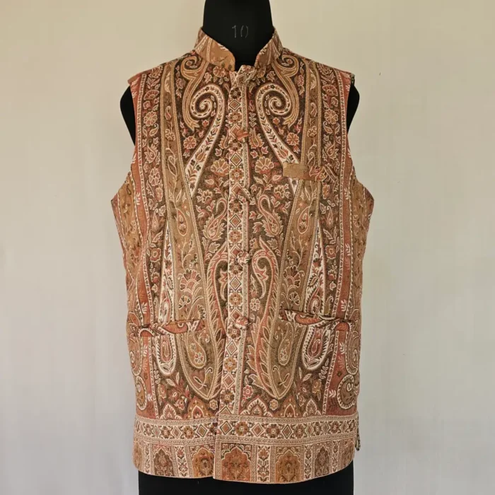 Beige Men Kani Jacket | Waist Coat from Kashmir - Lal Bazaar