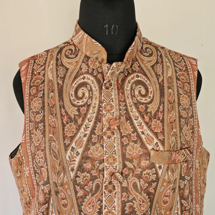 Beige Men Kani Jacket | Waist Coat from Kashmir - Lal Bazaar - Image 2