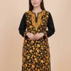 Kashmiri Black Cotton Kurti With All Over Jaal Ari Embroidery - Dal Jheel