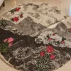 Premium Black Round Namda in Sheep Wool | Beautiful Mount Harmukh Background and Hand Aari Designed Tulips – 4.3 feet