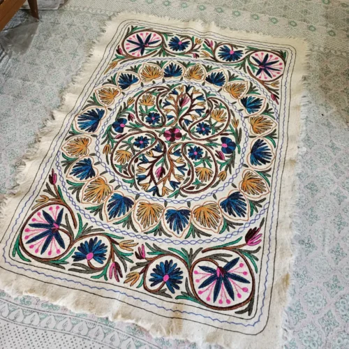Kashmir Large Hand Aari Namda in Pure Wool (7x5 ft)