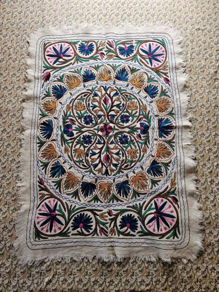 Kashmir Large Hand Aari Namda in Pure Wool (7x5 ft)