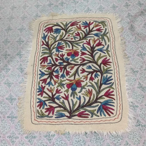 Hand Aari Embroidered Pure Wool Namda - Kashmiri Rug (4x3)