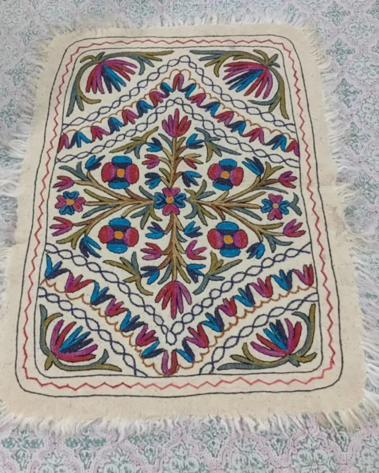 Kashmiri Hand Aari Embroidered Namda in Pure Wool (4x3)
