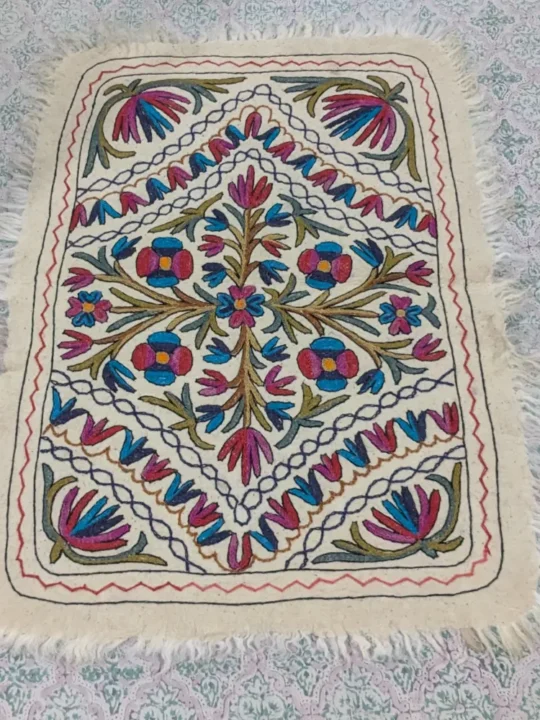 Kashmiri Hand Aari Embroidered Namda in Pure Wool (4x3)
