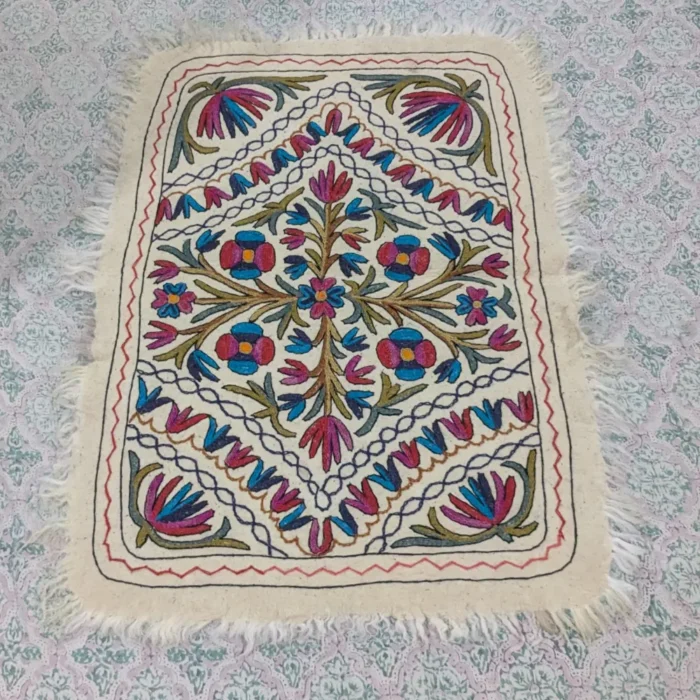 Kashmiri Hand Aari Embroidered Namda in Pure Wool (4x3)