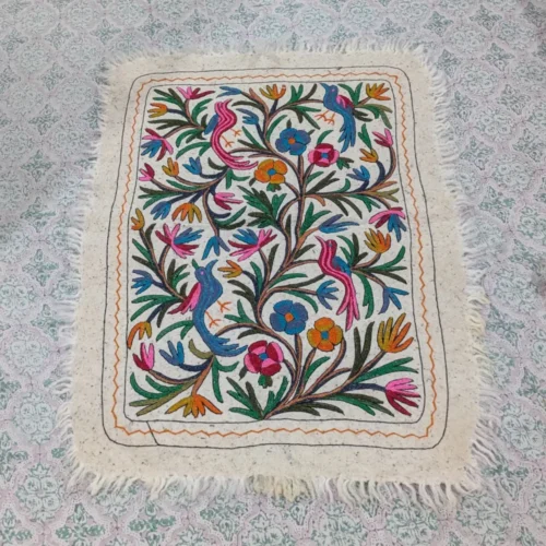 Hand Aari Embroidered Pure Wool Namda from Kashmir