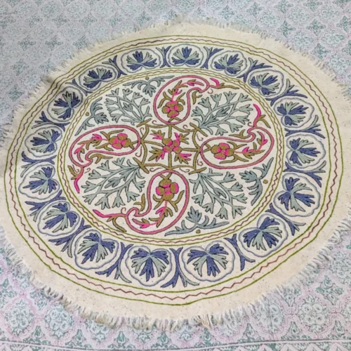 Round Kashmiri Namda in Pure Wool with Aari Handwork (5ft)