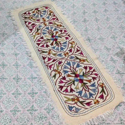 Kashmir Hand Aari Pure Wool Runner (5.8x2 ft) - Subah Saaz