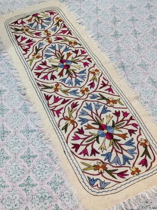 Kashmir Hand Aari Pure Wool Runner (5.8x2 ft) - Subah Saaz