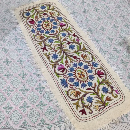 Pure Wool Kashmiri Runner with Hand Aari Embroidery (5.8x2 ft)