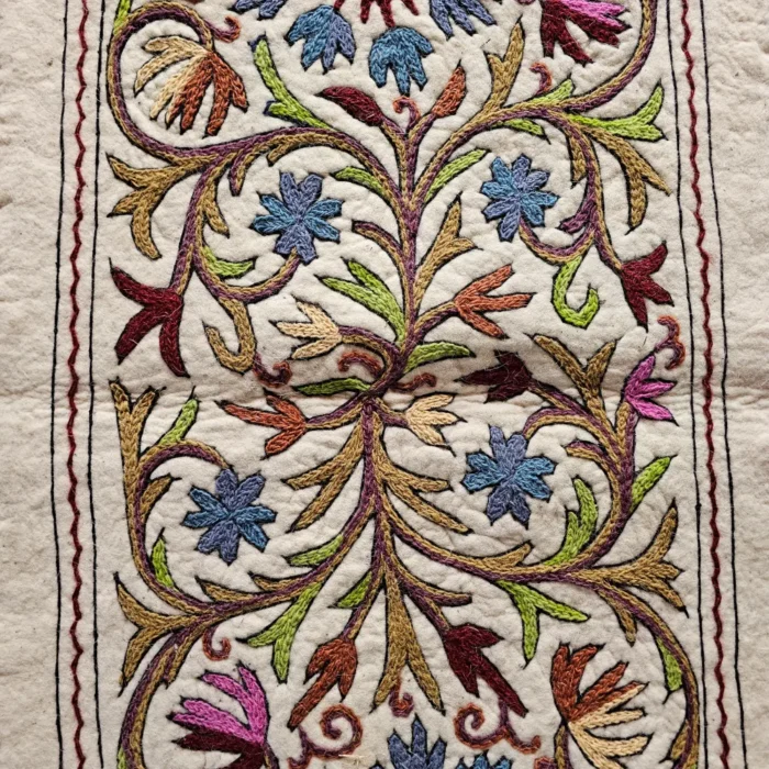 Pure Wool Kashmiri Runner with Hand Aari Embroidery (5.8x2 ft) - Image 5