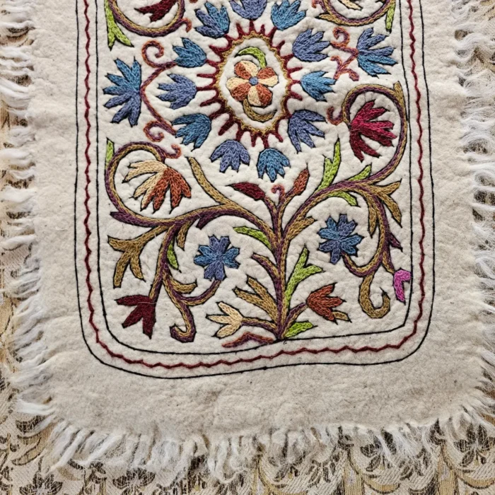 Pure Wool Kashmiri Runner with Hand Aari Embroidery (5.8x2 ft) - Image 6