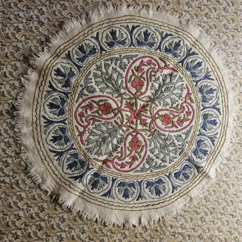 Round Kashmiri Namda in Pure Wool with Aari Handwork (5ft)