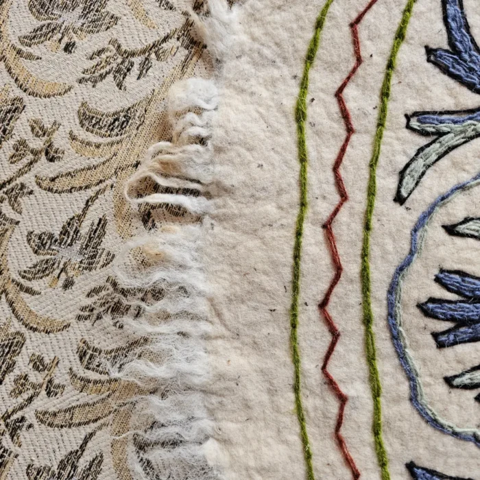 Round Kashmiri Namda in Pure Wool with Aari Handwork (5ft) - Image 5