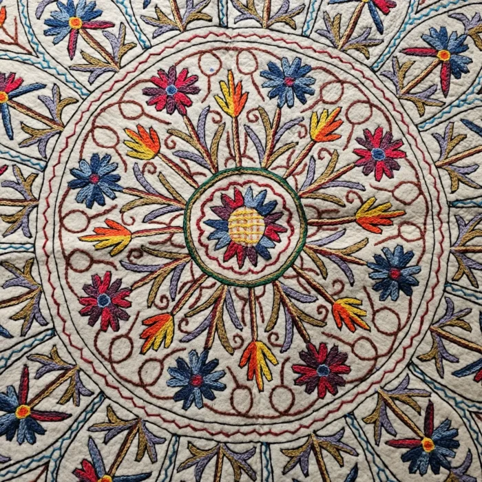 Kashmiri 5 ft Round Wool Namda with Hand Aari Embroidery - Image 3
