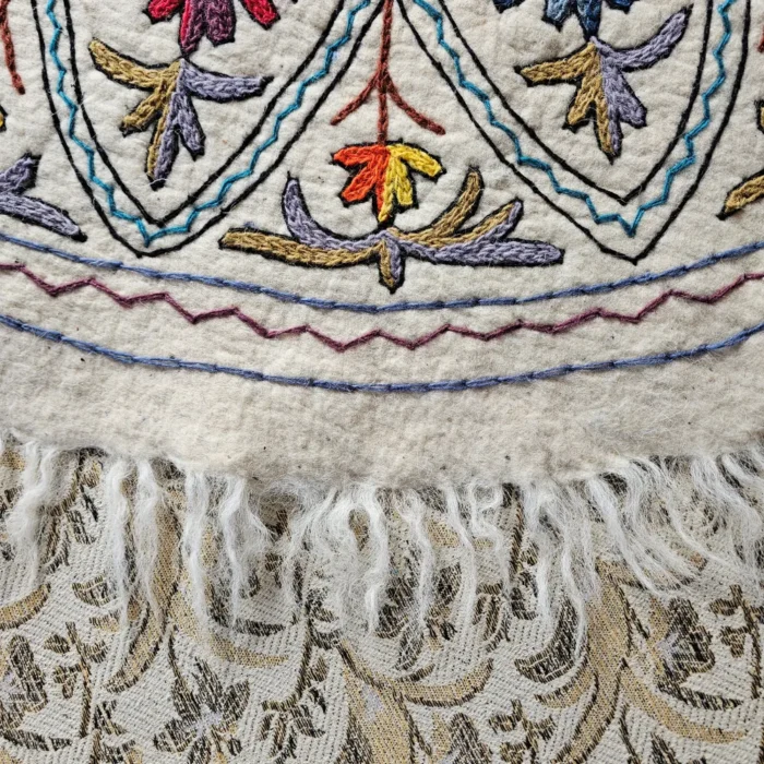 Kashmiri 5 ft Round Wool Namda with Hand Aari Embroidery - Image 6