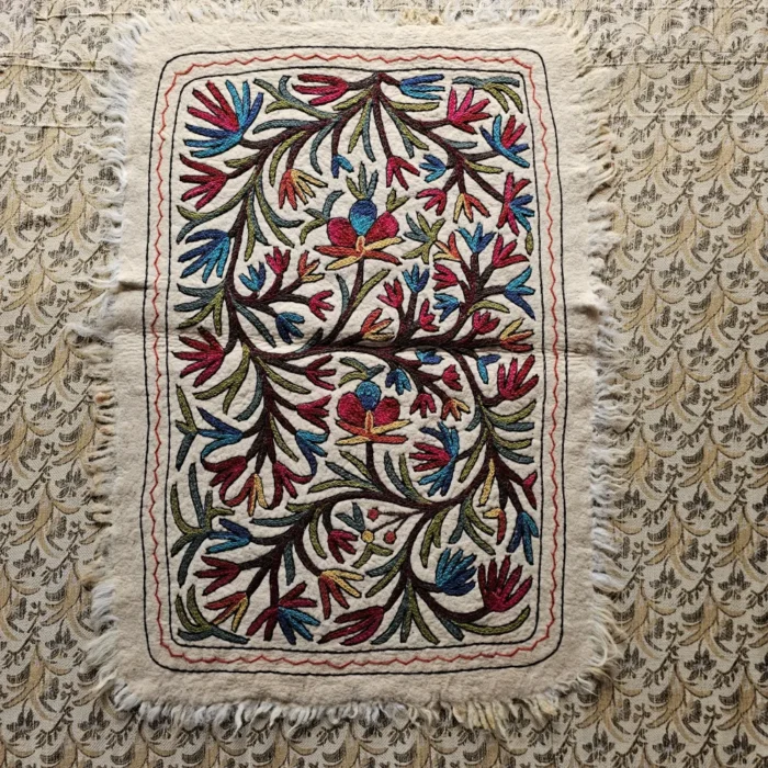 Hand Aari Embroidered Pure Wool Namda - Kashmiri Rug (4x3)