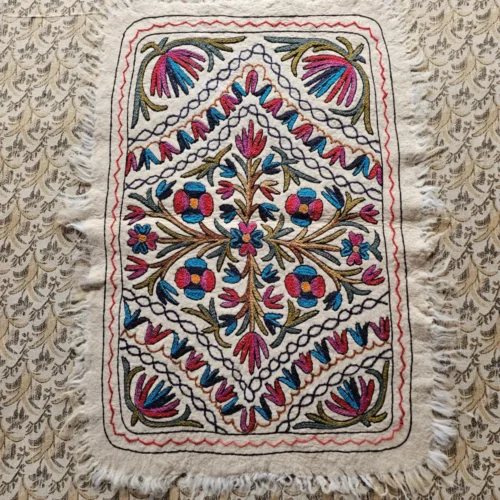 Kashmiri Hand Aari Embroidered Namda in Pure Wool (4x3)