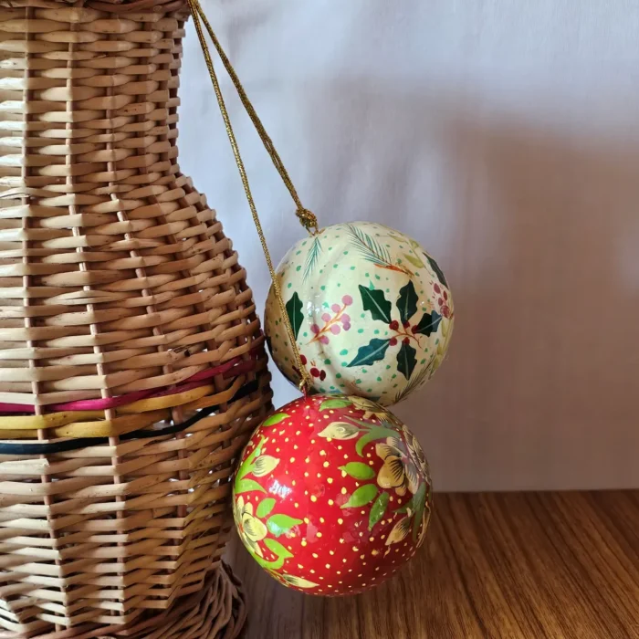 Kashmir-Made Paper Machie Ball Set – Floral Painted (Set of 2) - Image 3