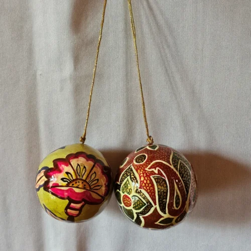Set of 2 Kashmiri Paper Machie Decorative Balls – Handcrafted