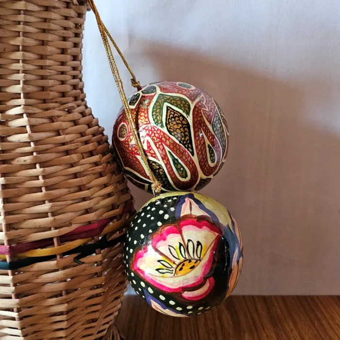 Set of 2 Kashmiri Paper Machie Decorative Balls – Handcrafted - Image 3