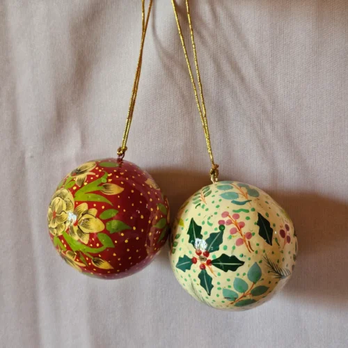 Kashmir-Made Paper Machie Ball Set – Floral Painted (Set of 2)