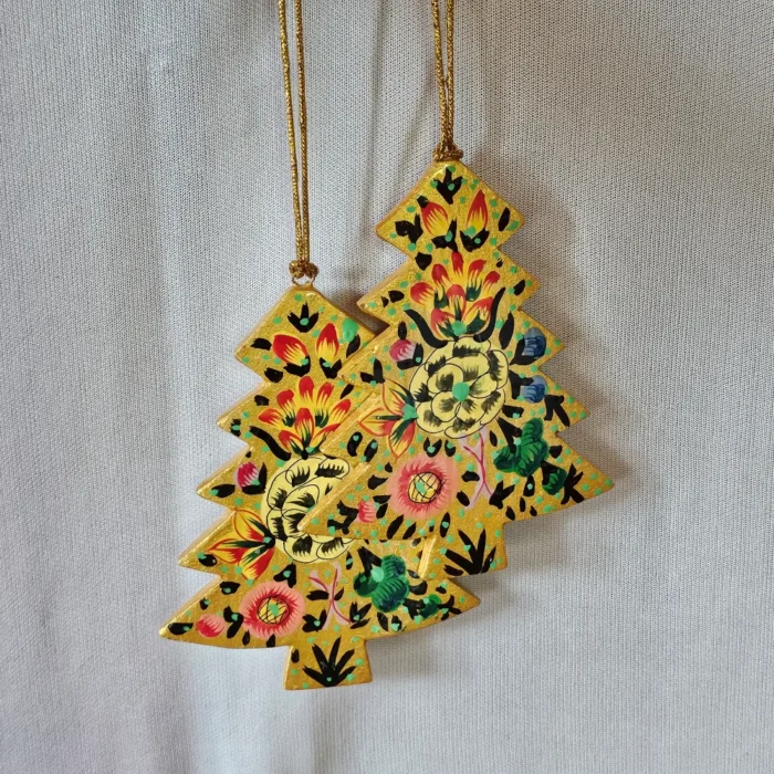 Set of 2 Kashmiri Paper Machie Christmas Trees - Image 3