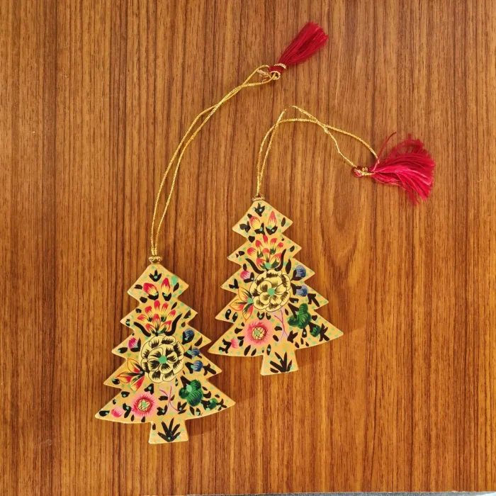 Set of 2 Kashmiri Paper Machie Christmas Trees - Image 2