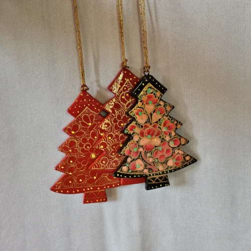 Kashmir-Made Paper Machie Christmas Tree Set – Set of 3 Handpainted Piece