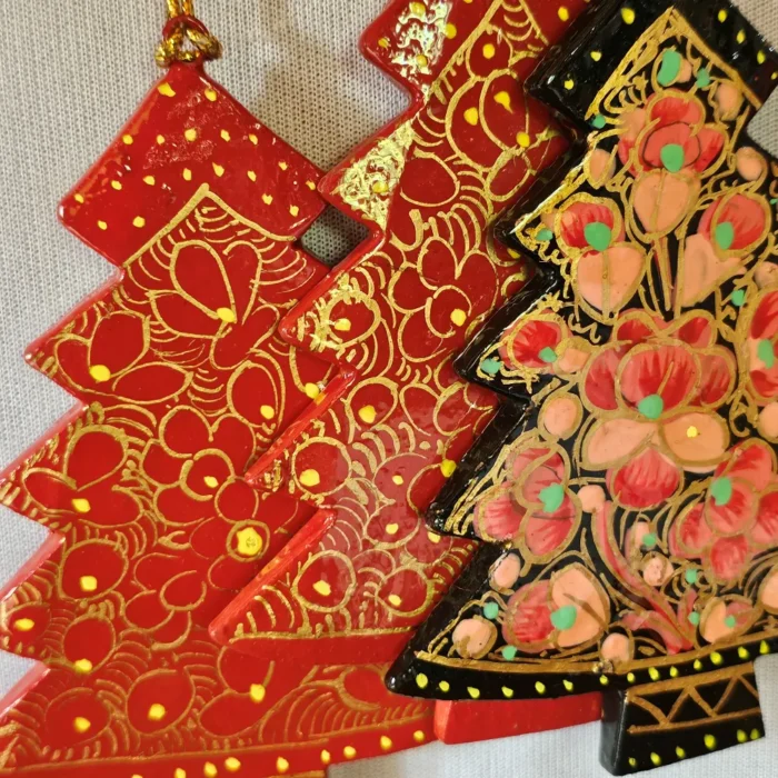 Kashmir-Made Paper Machie Christmas Tree Set – Set of 3 Handpainted Piece - Image 6