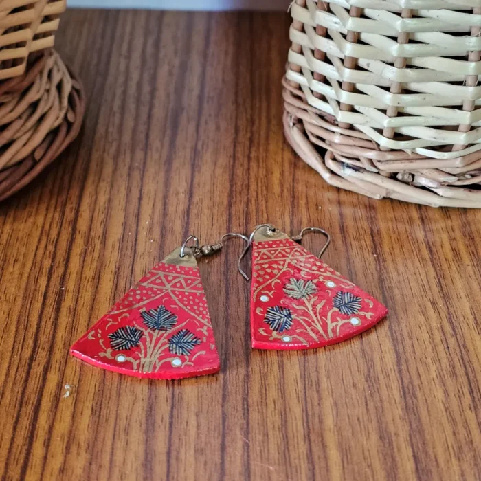 Kashmiri Paper Machie Red Earrings (Pair) - Image 2