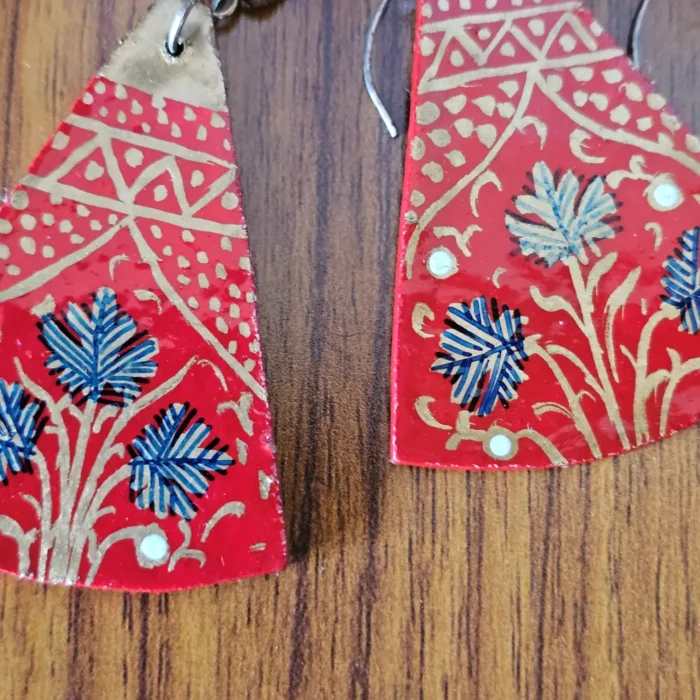 Kashmiri Paper Machie Red Earrings (Pair) - Image 3