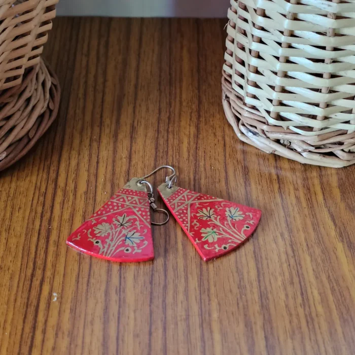 Kashmiri-Made Red Earrings in Pair – Paper Machie Craft - Image 2