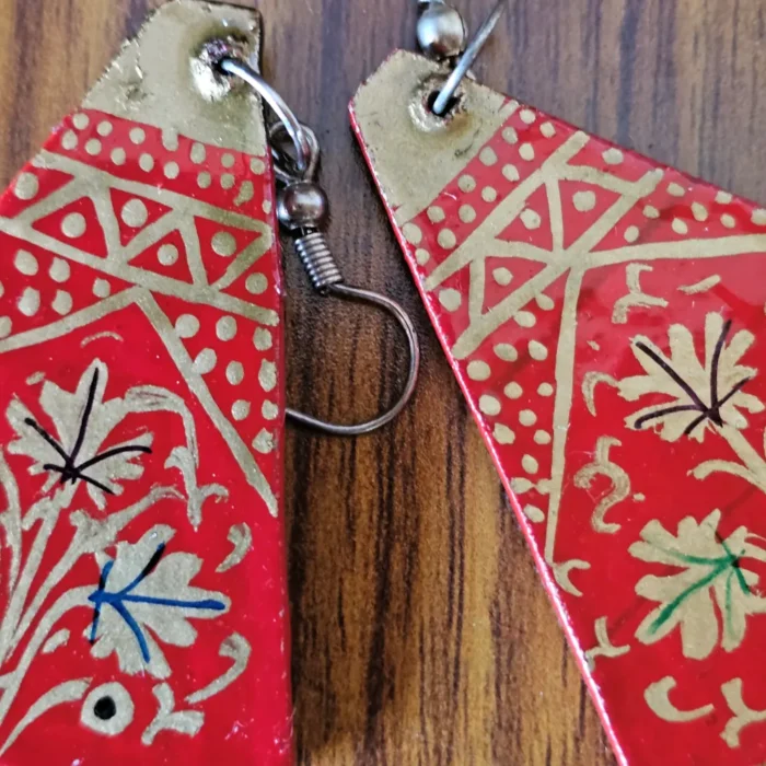 Kashmiri-Made Red Earrings in Pair – Paper Machie Craft - Image 4