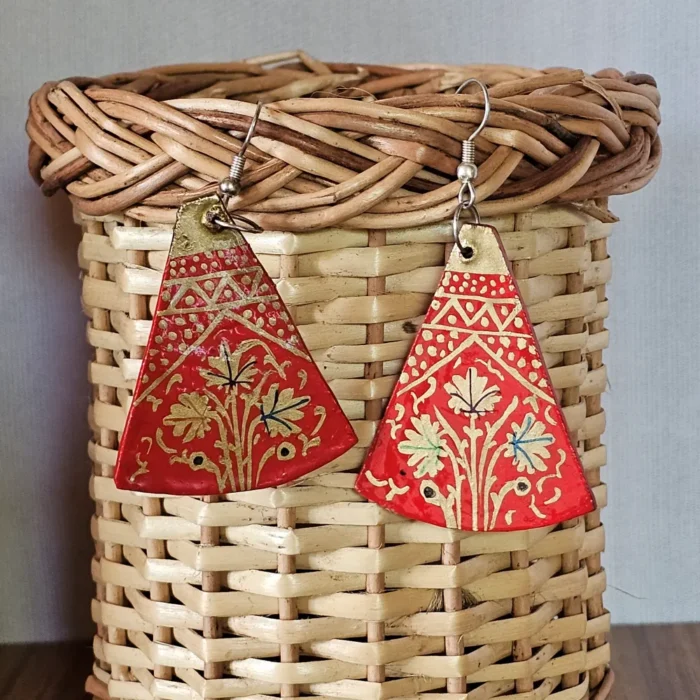 Kashmiri-Made Red Earrings in Pair – Paper Machie Craft - Image 5