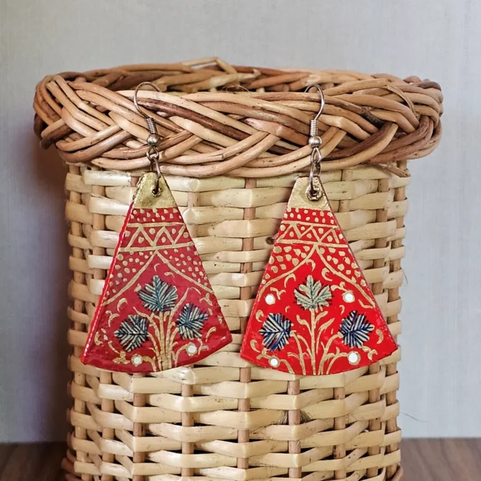 Kashmiri Paper Machie Red Earrings (Pair) - Image 4
