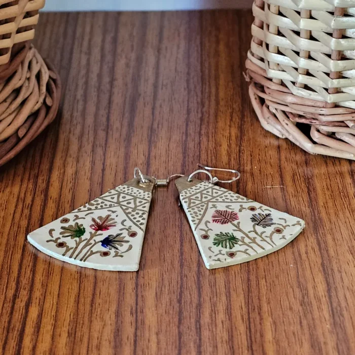 Handpainted Pair of Kashmiri Paper Machie Earrings - Image 2