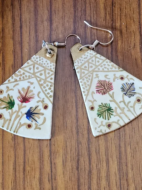 Handpainted Pair of Kashmiri Paper Machie Earrings