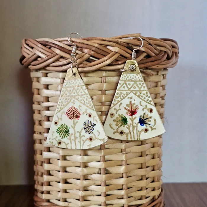 Handpainted Pair of Kashmiri Paper Machie Earrings - Image 4