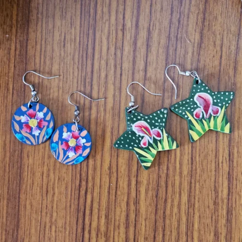 Kashmiri Paper Machie Earrings – Star & Circle Pair Set
