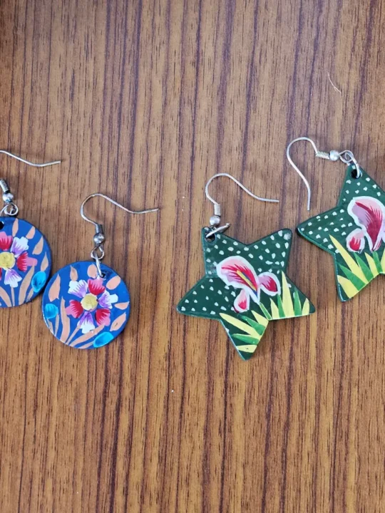 Kashmiri Paper Machie Earrings – Star & Circle Pair Set