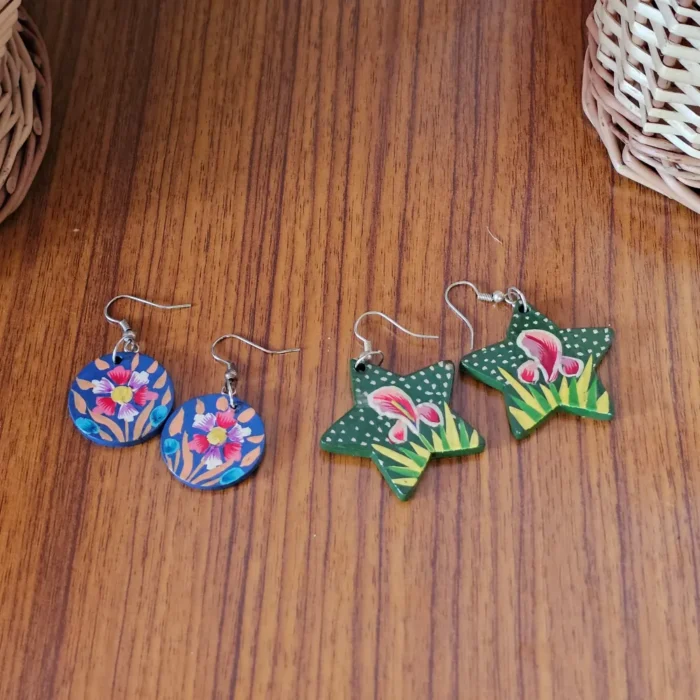 Kashmiri Paper Machie Earrings – Star & Circle Pair Set - Image 4