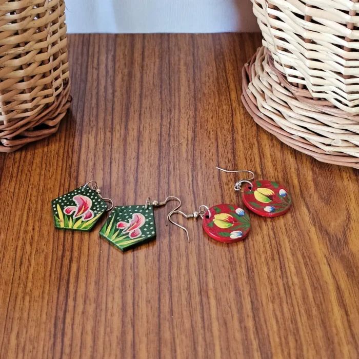Set of 2 Pairs – Kashmiri Paper Machie Earrings - Image 2