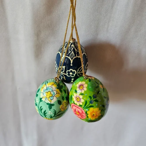 Kashmiri Paper Machie Decorative Egg Set – Handcrafted (Set of 3)