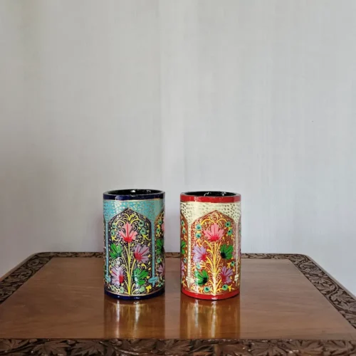 Set of 2 Kashmiri Paper Machie Pen and Brush Holders