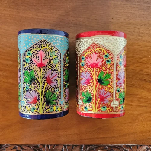 Set of 2 Kashmiri Paper Machie Pen and Brush Holders