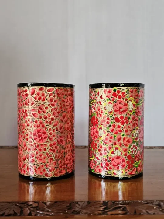 Pair of Kashmiri Paper Machie Pen / Brush Holder