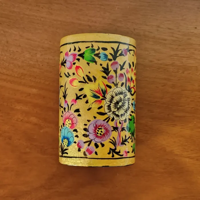 Kashmiri Paper Machie Yellow Pen Stand in Classic Paisley Design - Image 2