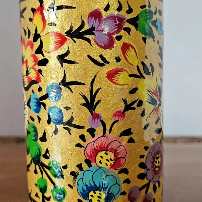 Kashmiri Paper Machie Yellow Pen Stand in Classic Paisley Design - Image 5